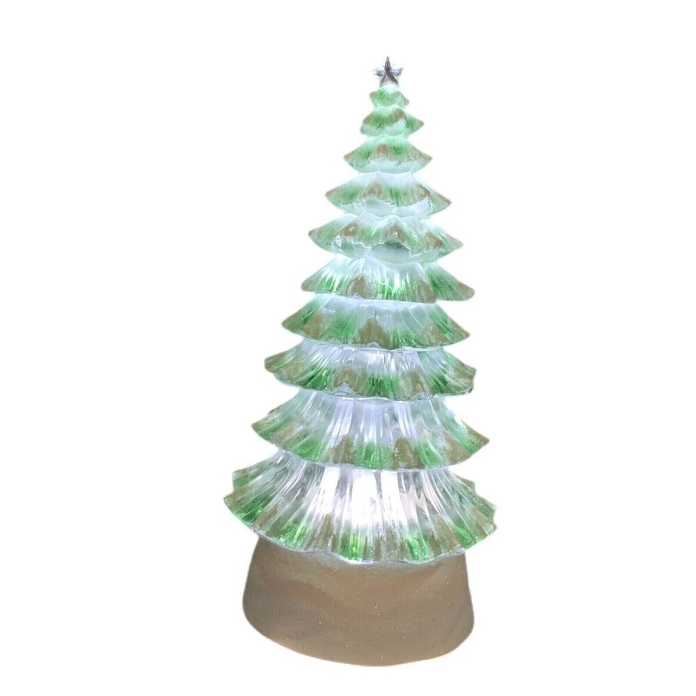 Lighted Christmas Tree Battery Operated Lucite Green Flocked Sparkle Glitter 9" - Picture 4 of 8